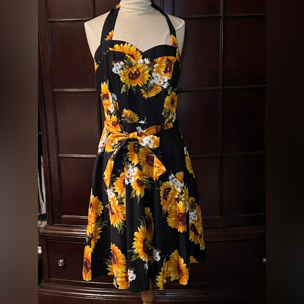 Floral Halter Dress with Sunflower Print